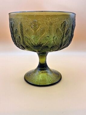 FTD Vintage 1978 FTD Green Glass Pedestal Bowl Green Glass Pedestal Bowl
